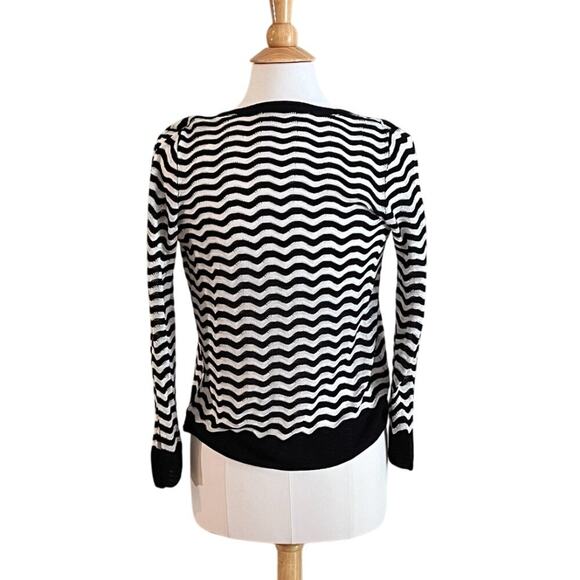LOFT Lightweight Black & White Wavy Stripe Open Front Cardigan Sweater, XSP - Picture 4 of 13